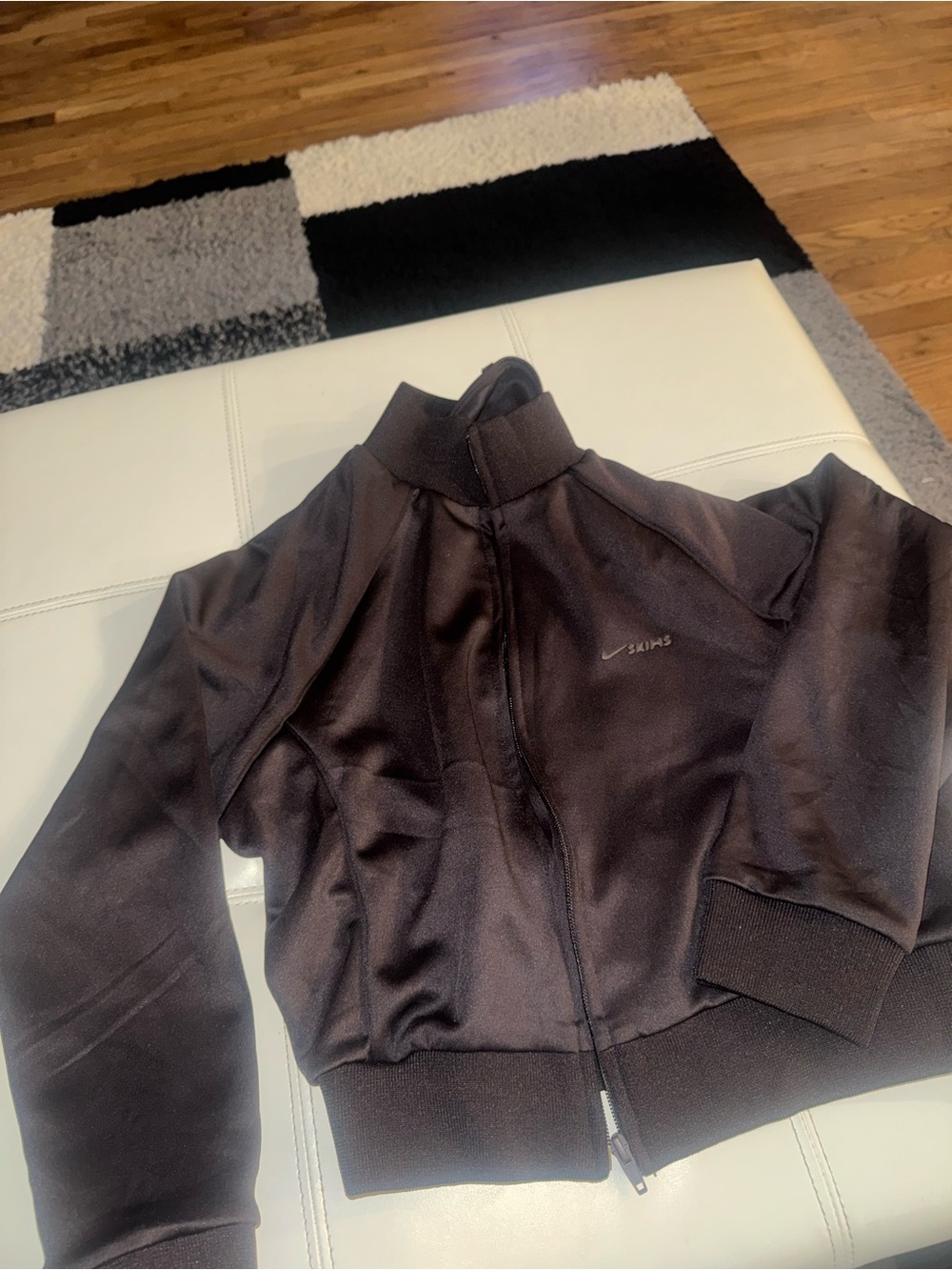 SKIMS Black Zip-Up Cropped Hoodie